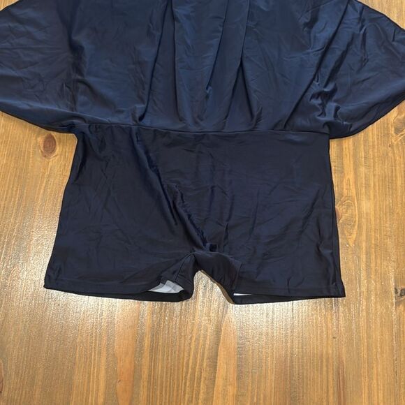 Solid black swimdress built in shorts one piece swimwear NWOT 3XL ruched shirred - Picture 5 of 10